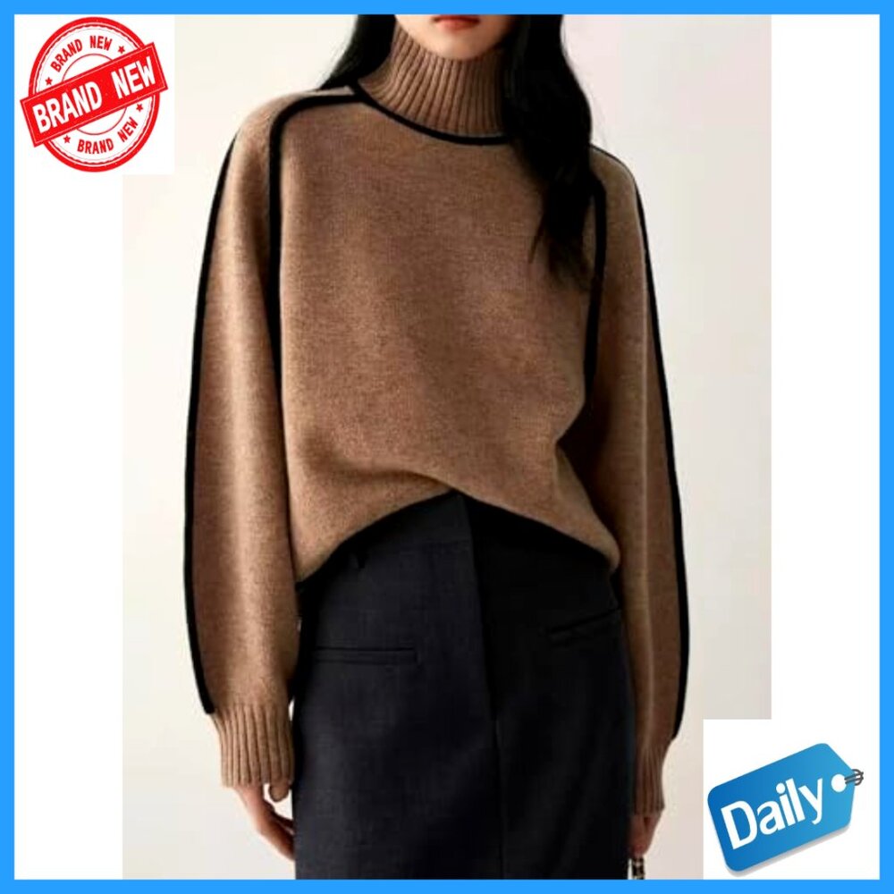 Chunky Knit Turtleneck Sweater Oversized Pullover Winter Warm Long Sleeve - Picture 4 of 6